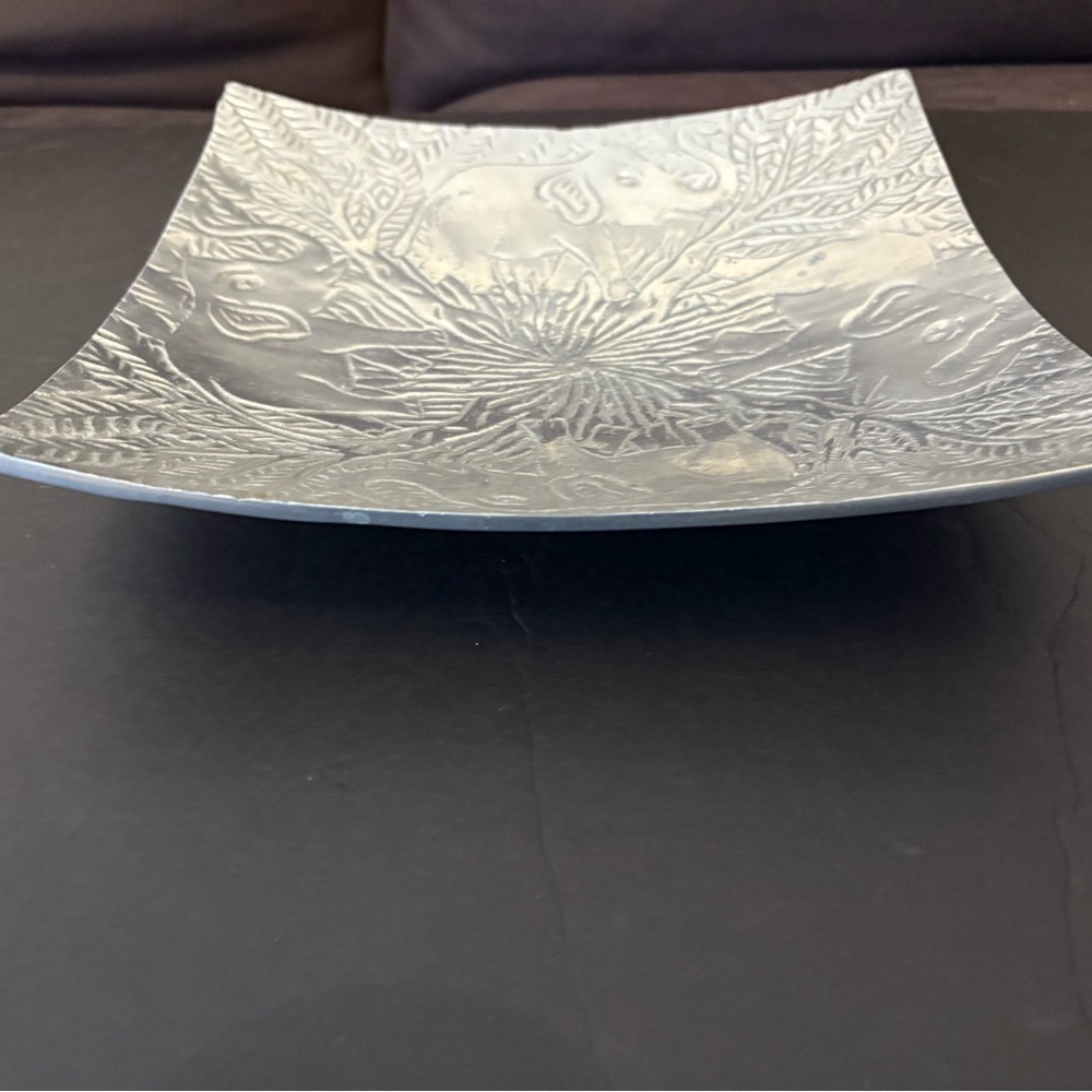 Aluminum Metal Plate/Tray w Elephant Design-9 1/2” x 9 1/2”.Made in India